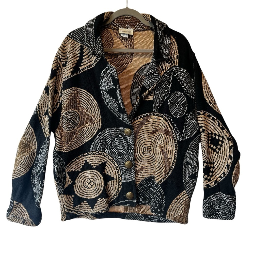 Paco Soler Vintage jacket S M Beige Black 100% Cotton Womens Heavy knit